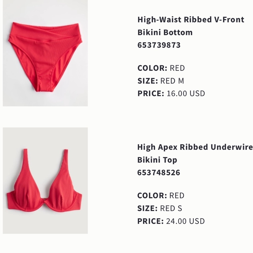 Hollister Red Ribbed Bikini Set